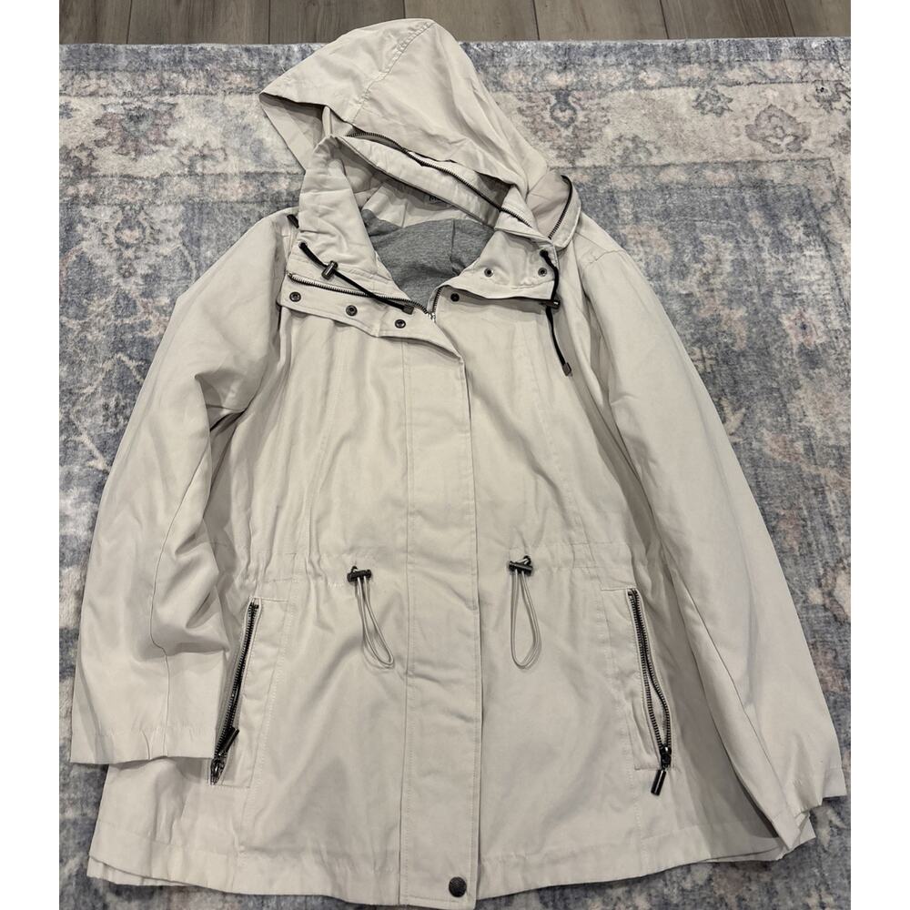 Meri Skye Hooded Utility Jacket Women 2XL Beige Lightweight Anorak NWT Zip